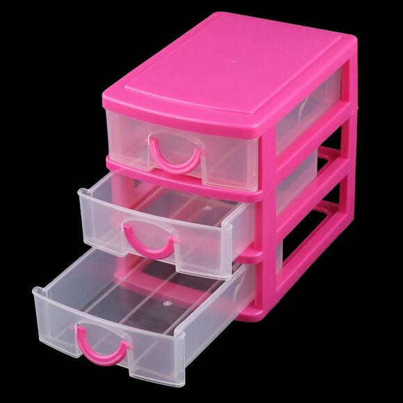 Plastic Home Dresser 3 Layers Trinket Cosmetic Holder Desk Storage Box Fuchsia - Picture 3 of 4